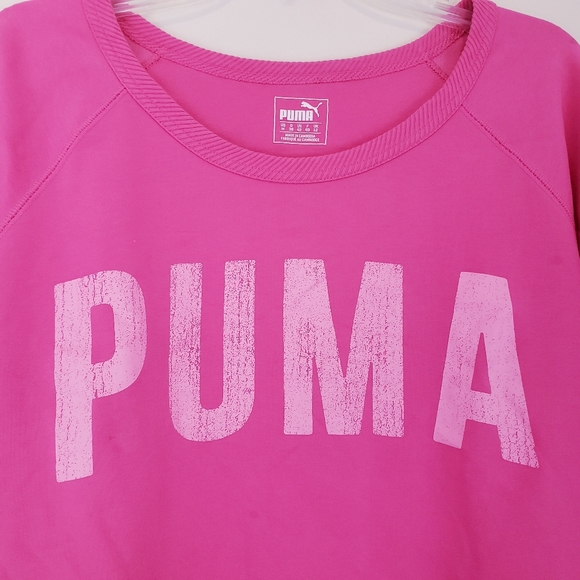 PUMA Pink Sweatshirt Crewneck Faded Block Logo Text Loungewear Slouchy Medium - Picture 4 of 7
